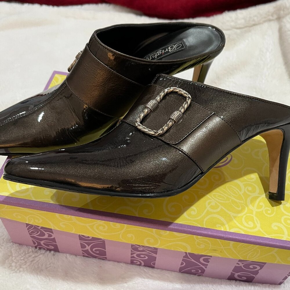 New, Brighton "Racer" Patent Leather Mule Shoes, size 8.5M; Made in Italy